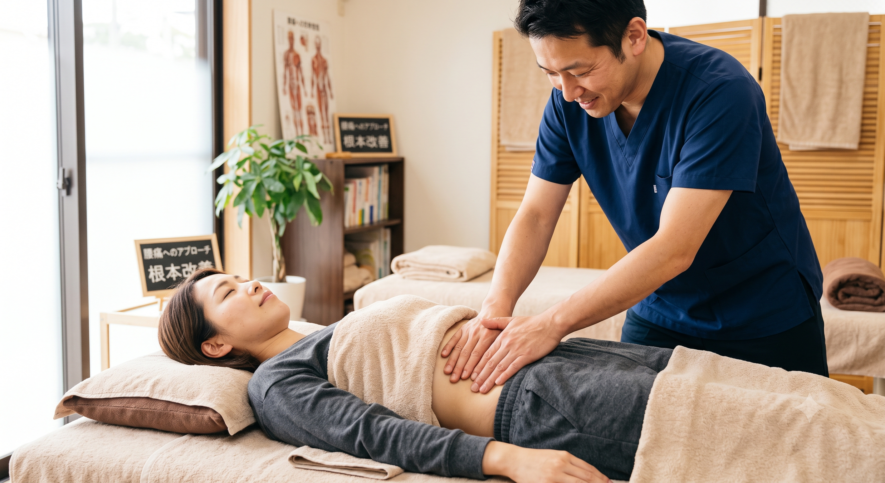腰痛の原因となる大腰筋へお腹側からアプローチする施術