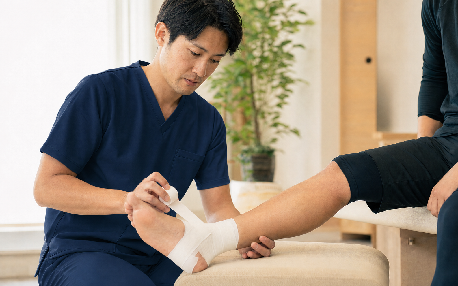 保険適用の柔道整復施術・足首へのテーピング